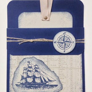 NAVIO À VELA - Cartão de bolso com carimbo náutico em azul-marinho e areia