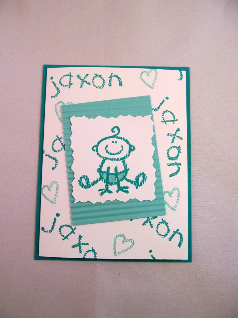 PERSONALIZED BABY CARD Hand Stamped Greeting Card for Baby Showers Baby Announcements Congratulation or Birthdays