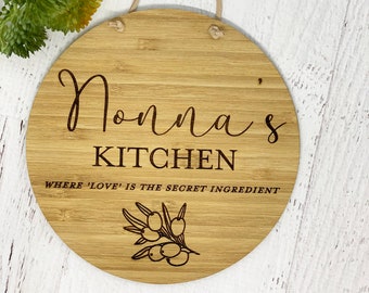 Nonna, Nanny, Grandma, Mum's Kitchen Customised wooden engraved sign | Business Logo | Announcement Disc Any wording you like FREE POSTAGE