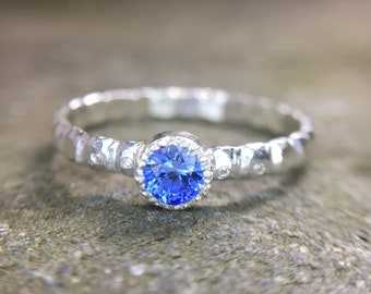September Birthstone Natural Blue Ceylon Sapphire Ring Engagement Cocktail Wedding Ring White Gold Plated Sterling Silver Rings for Women 