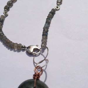 Labradorite on sterling silver, copper & hand-knotted silk image 5