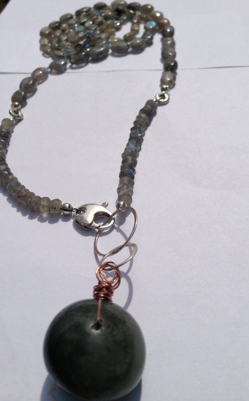 Labradorite on sterling silver, copper & hand-knotted silk image 5