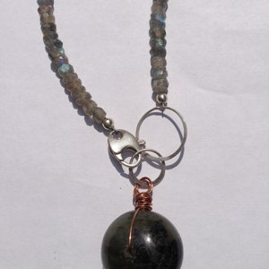 Labradorite on sterling silver, copper & hand-knotted silk image 3