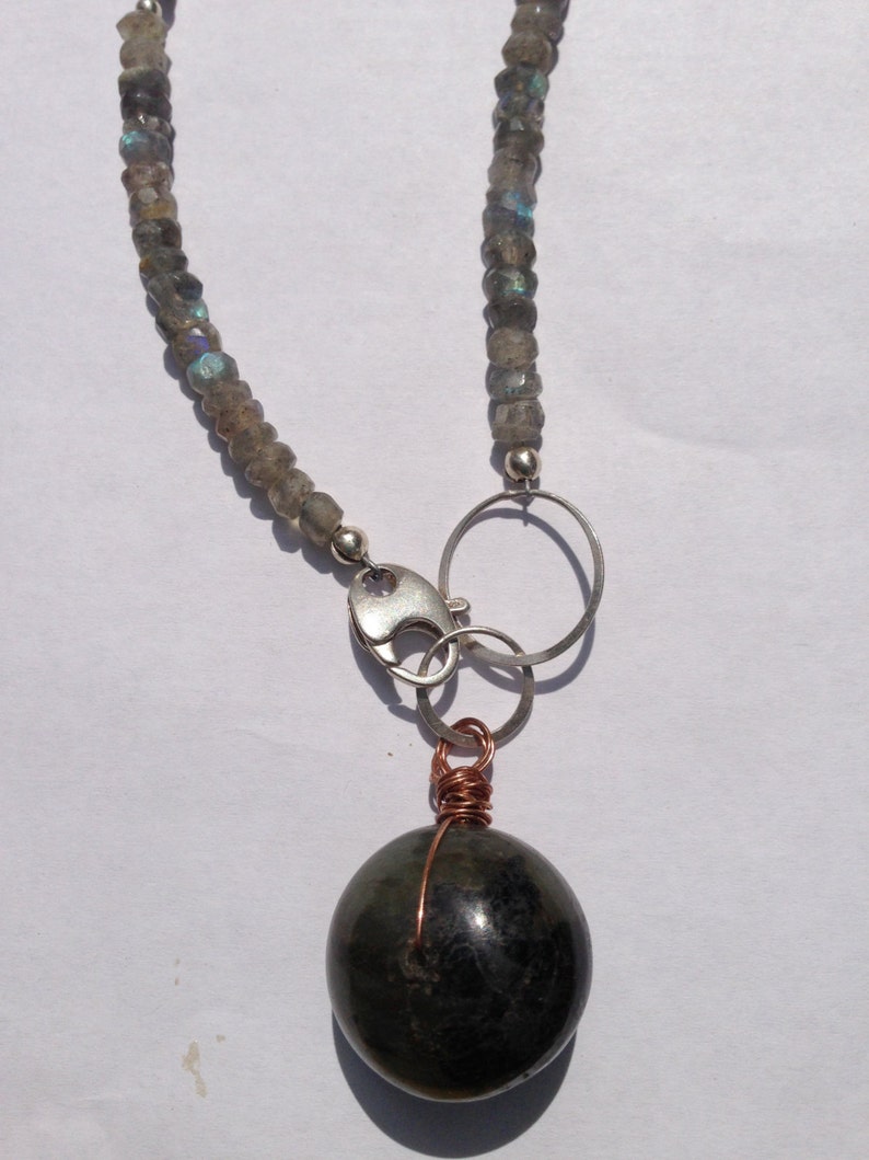 Labradorite on sterling silver, copper & hand-knotted silk image 3