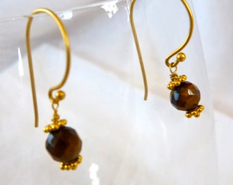 Faceted Tiger's Eye Earrings on 24k Gold Vermeil