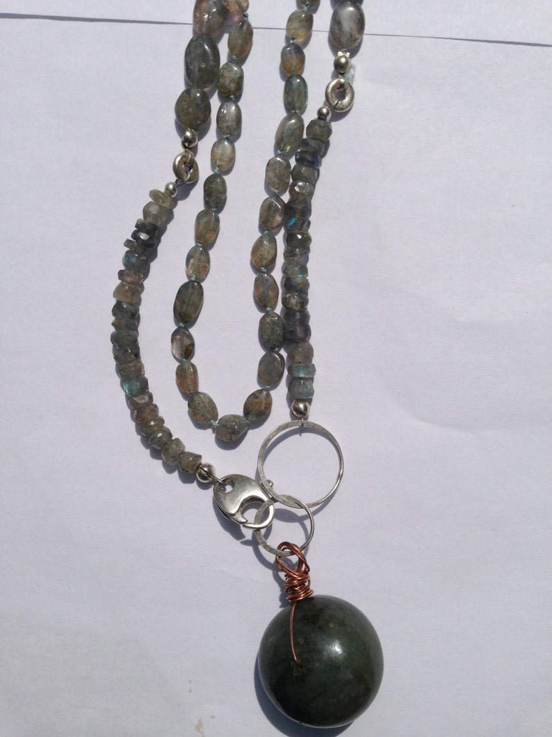 Labradorite on sterling silver, copper & hand-knotted silk image 4