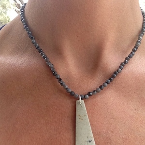 Sapling Jasper Pendant on Larvakite & Sterling Silver Strung Chain