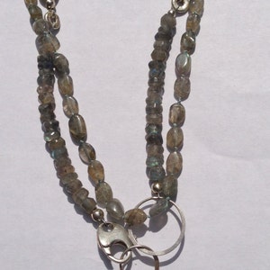 Labradorite on sterling silver, copper & hand-knotted silk image 1