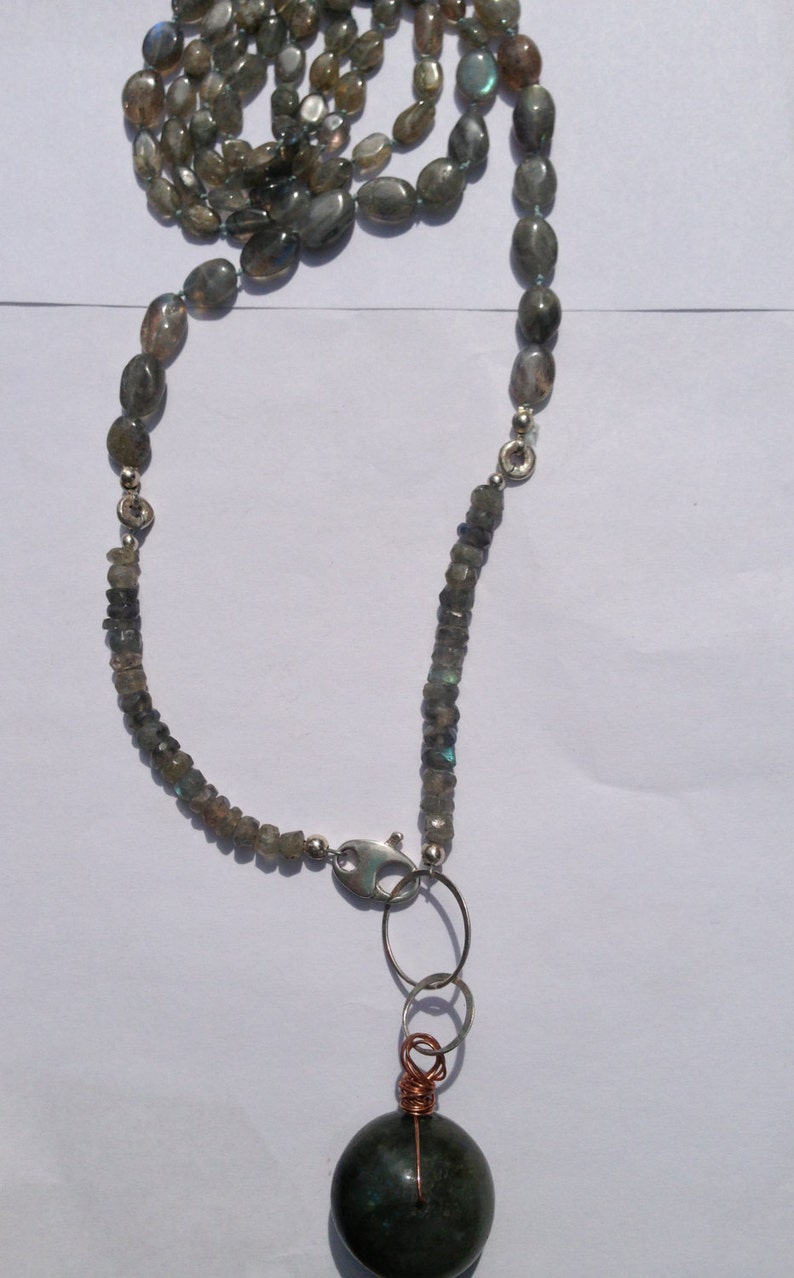 Labradorite on sterling silver, copper & hand-knotted silk image 2