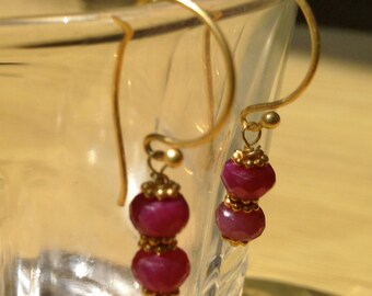 Stunning, sparkly rubies on 24k gold vermeil earwires