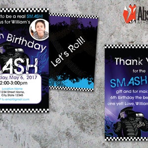 Invitación Mohawk Monster Truck y tarjeta de agradecimiento - Invitaciones de cumpleaños personalizadas para niño - Descargar