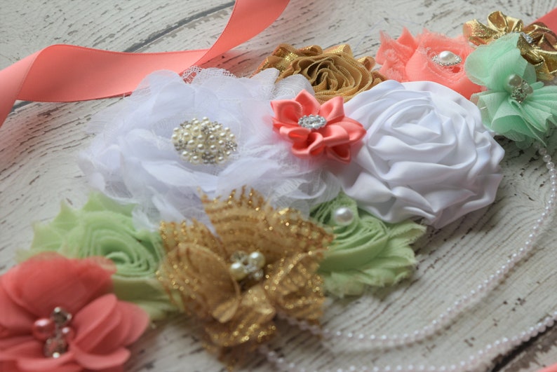 Maternity Sash Belt Coral Mint Gold White Sash Sash Flower Etsy