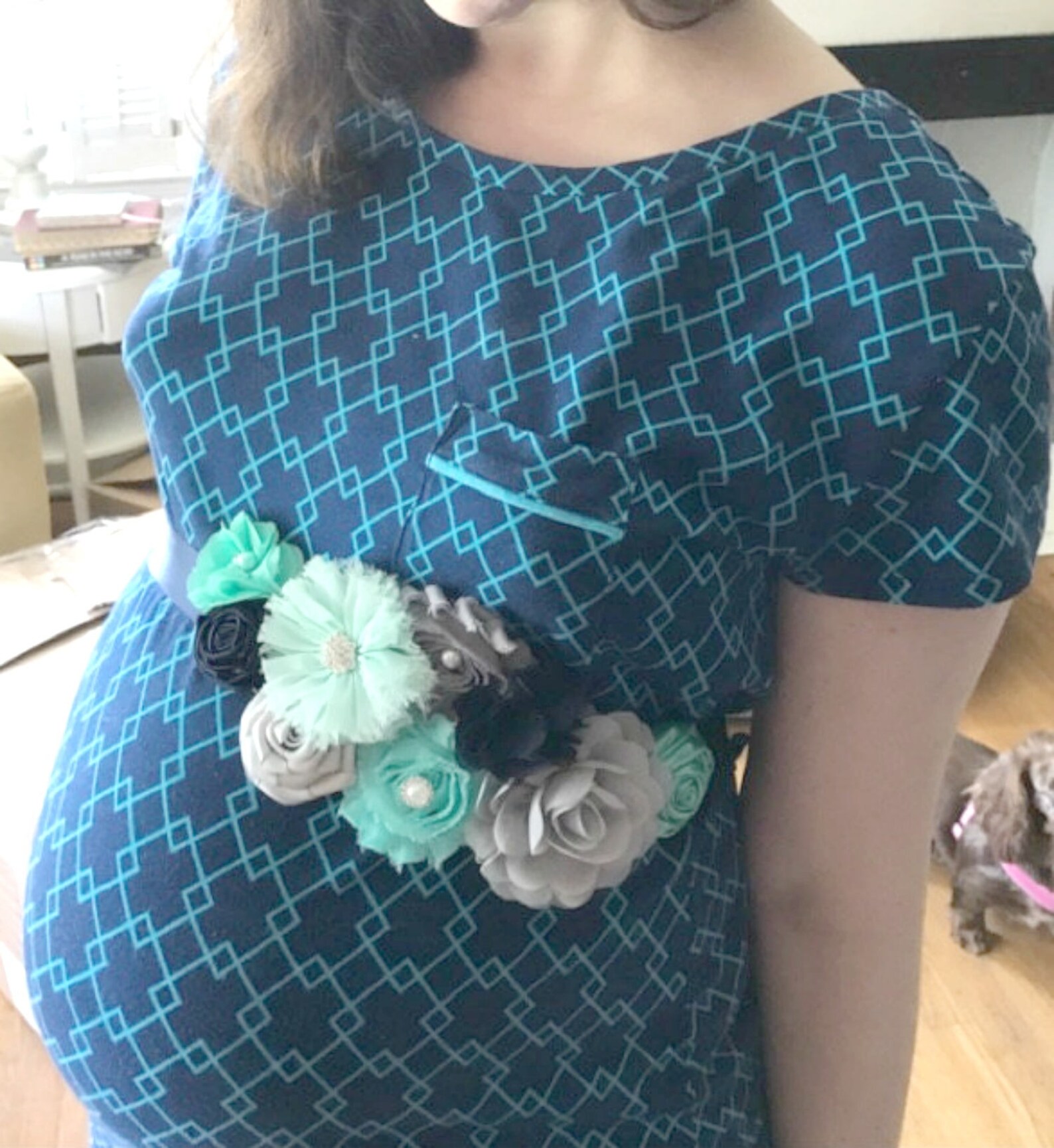Maternity Sash Beltnavy Aqua Grey Sash Sash Flower Belt Etsy