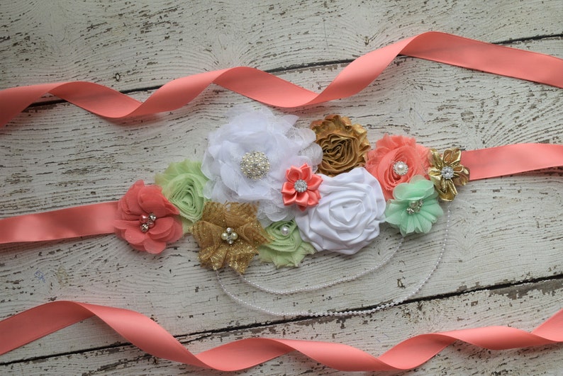 Maternity Sash Belt Coral Mint Gold White Sash Sash Flower Etsy