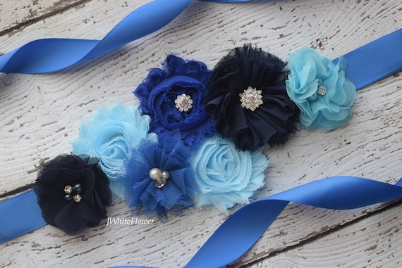 gold royal navy Sash baby shower sash flower girl sash Flower Sash maternity sash flower Belt