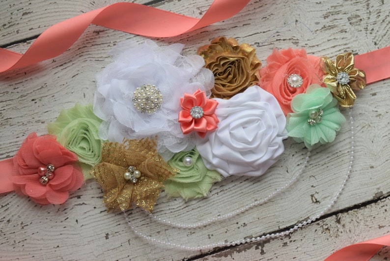 Maternity Sash Belt Coral Mint Gold White Sash Sash Flower Etsy