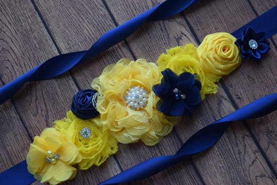 Baby Showers Belt //Flower Girl Sash Navy Blue and Pink Maternity Sash Belt