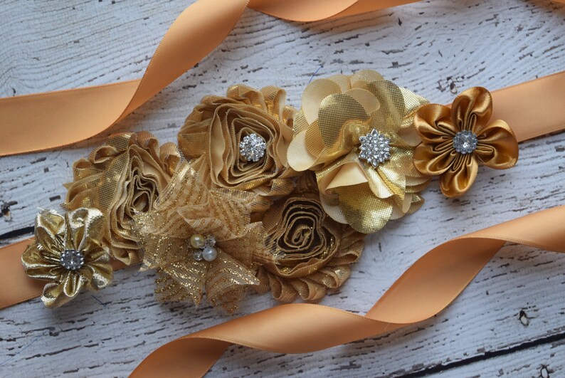 flower sash maternity sash flowersash Belt Flower Sash,Gold Sash,#2
