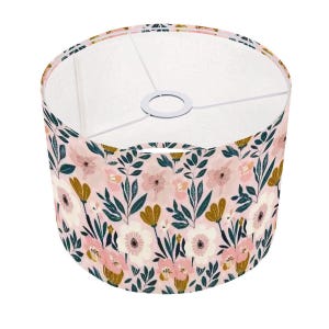 Vintage Floral Lamp Shade with Pink Background | Retro Floral Design for Table Lamps, Living Room & Bedroom Lighting