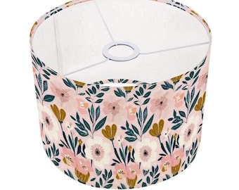 Vintage Blumen-Lampenschirm mit rosa Hintergrund | Retro Floral Design für Tischlampen, Wohn- & Schlafzimmer Beleuchtung