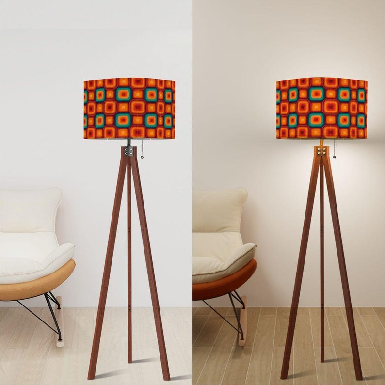 Retro Funky Tripod Floor Lamp – 60s/70s Mid-Century Modern Tripod Lamp – Bright Geometric Vintage Design for Living Room & Bedroom