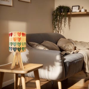 Watercolor Rainbow Hearts Tripod Table Lamp, Whimsical Home Decor, Cute Lighting