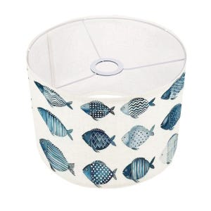 Blue Watercolor Fish Lamp Shade | Coastal & Nautical-Inspired Drum Shade for Table Lamps, Floor Lamps, Pendant Lights, Unique Fish Decor
