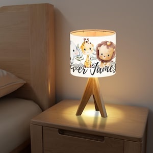 Custom Baby Jungle Animal Table Lamp – Personalized Kids’ Room Lamp with Name – Safari Nursery Night Light for Baby or Toddler