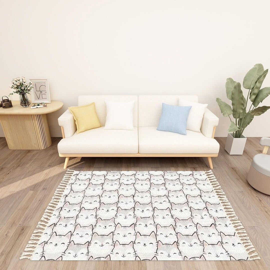 Cat Outline Rug With Tassels – Cute Kitty Area Carpet for Cat Lovers ...
