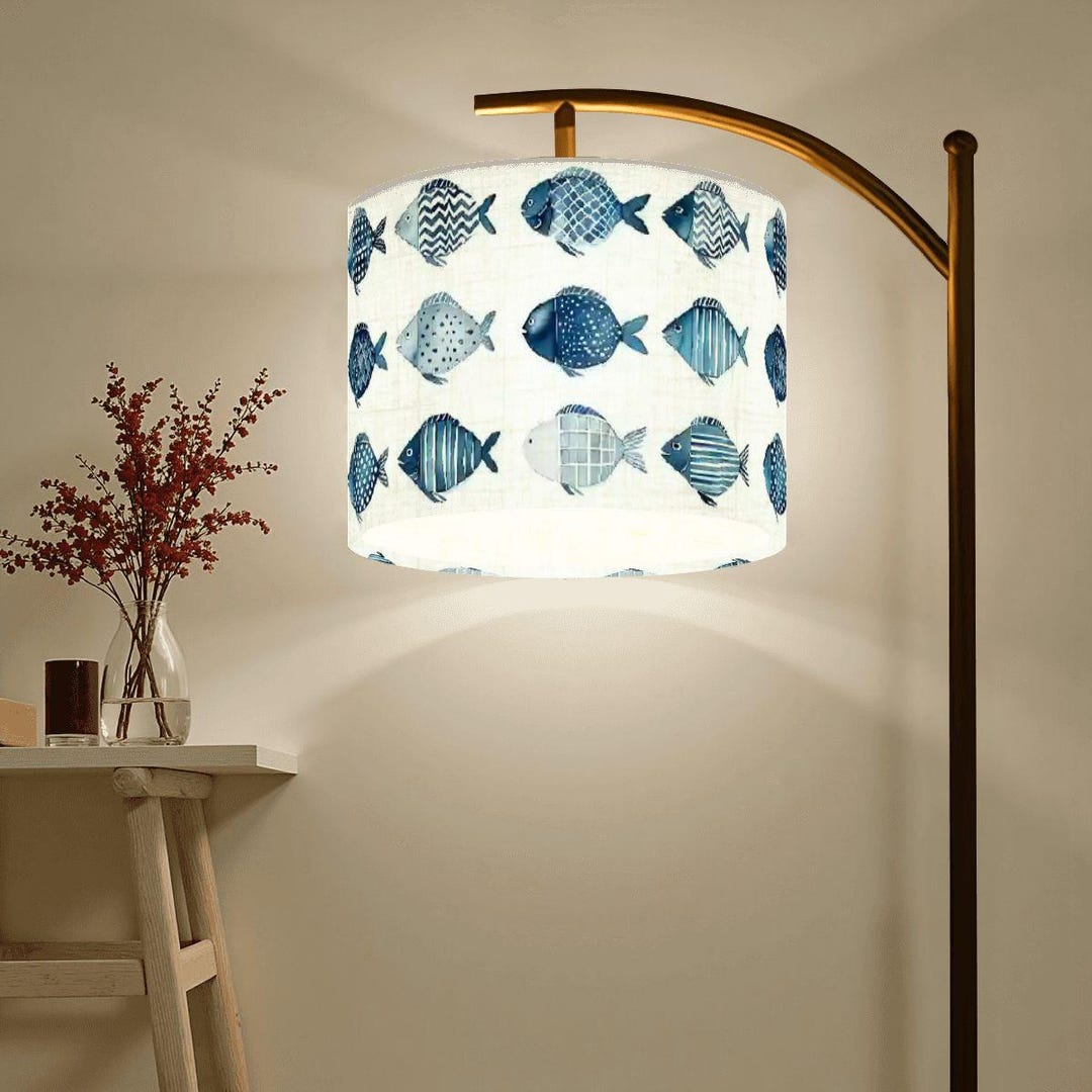 Blue Watercolor Fish Arc Floor Lamp | Coastal & Nautical-inspired ...
