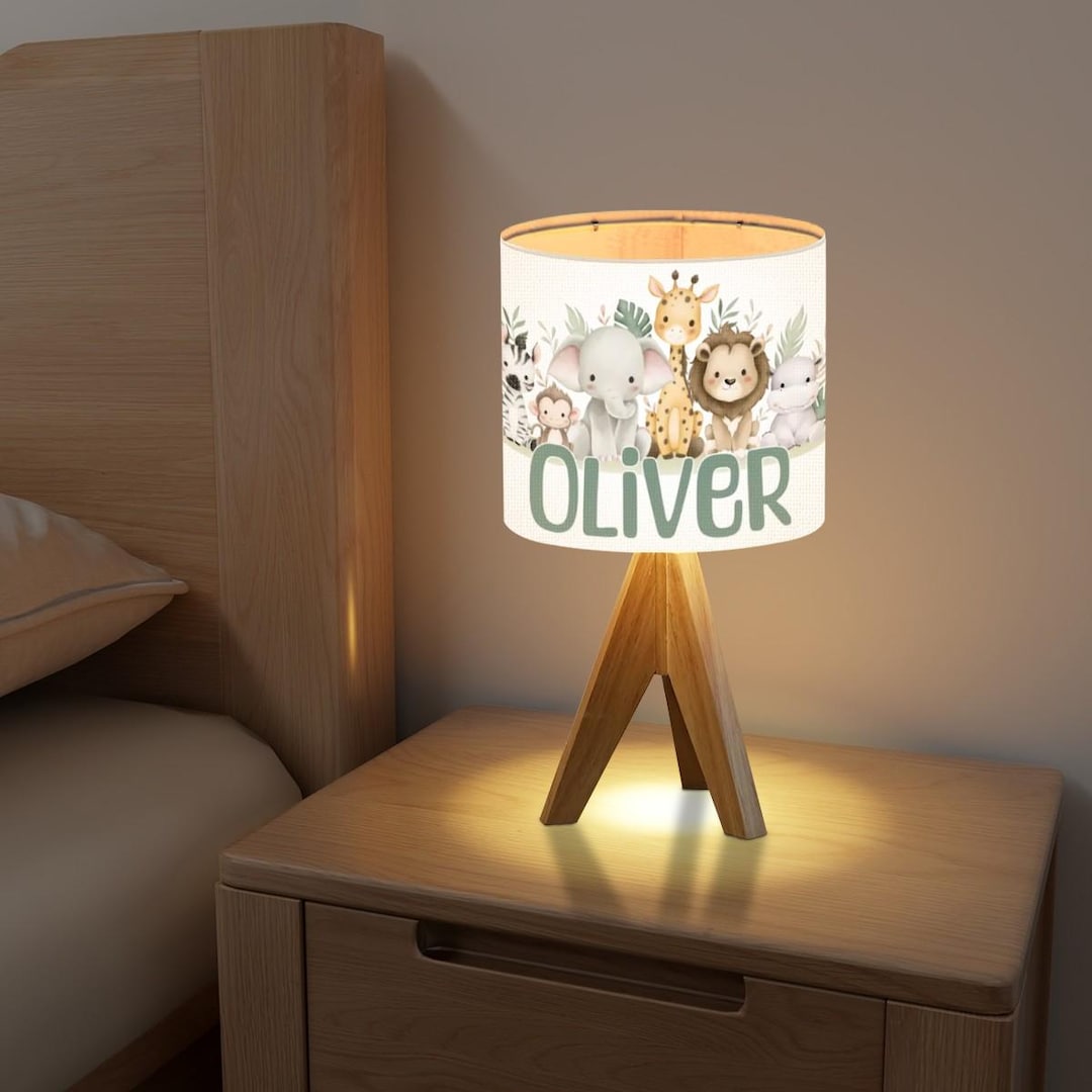 Custom Safari Animals Table Lamp for Kids, Personalized Nursery Lamp ...