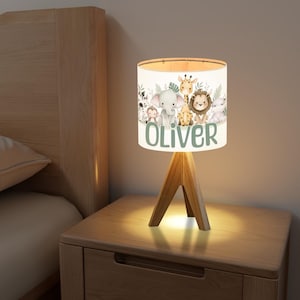 Custom Safari Animals Table Lamp for Kids, Personalized Nursery Lamp with Name, Cute Jungle Theme for Baby, Toddler, or Kids’ Room