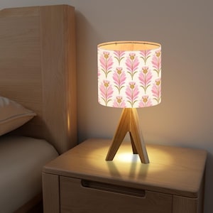 Tripod Table Lamp with Vintage Pink Floral Pattern – Elegant Boho & Cottagecore Accent Light for Bedroom, Living Room, or Cozy Decor