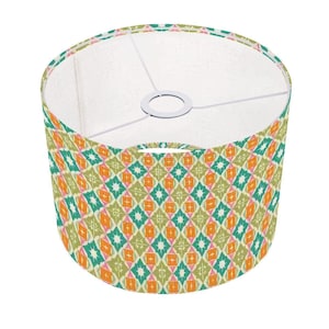 Retro Geometric Lamp Shade | 60s/70s Diamond Pattern in Orange, Green & Teal | Mid-Century Modern, Boho Style Lighting Accent