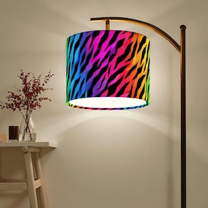 Rainbow Zebra Stripe Arc Floor Lamp, Funky Colorful Standing Lamp, Maximalist Home Decor, Modern Statement Lighting