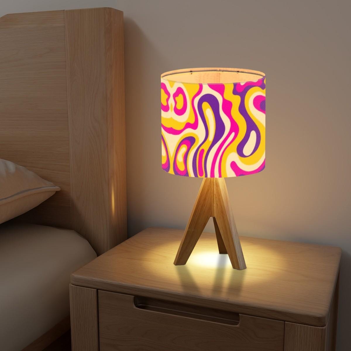 Pink Lava Flow Desk Tripod Lamp, Retro 70s-inspired Small Table