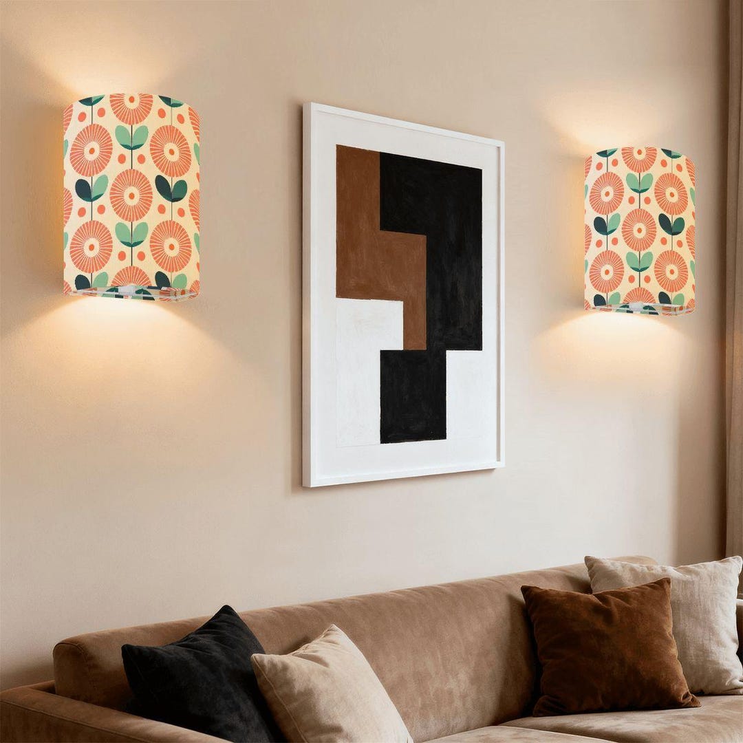 Retro Funky Flower Wall Sconces, Set of Two, Wireless or Plug-in Light ...