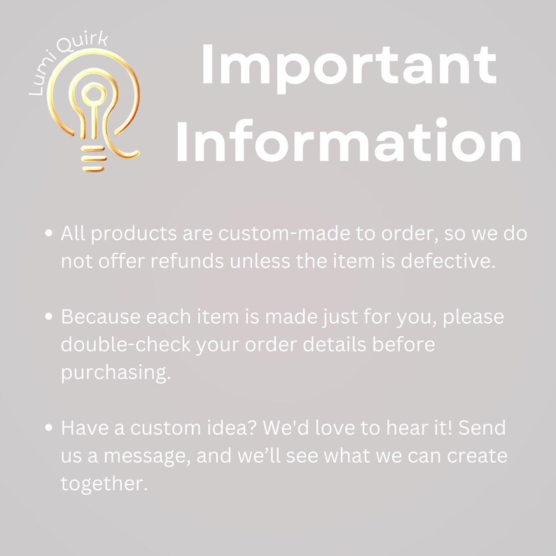 Pode incluir: Informa&ccedil;&otilde;es importantes sobre produtos feitos sob encomenda. Todos os produtos s&atilde;o feitos por encomenda, por isso n&atilde;o oferecemos reembolsos a menos que o item seja defeituoso. Como cada item &eacute; feito apenas para voc&ecirc;, por favor, verifique os detalhes do seu pedido antes de comprar. Tem uma ideia personalizada? Adorar&iacute;amos ouvir! Envie-nos uma mensagem e veremos o que podemos criar juntos.