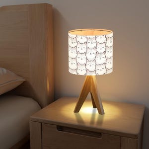 Tripod Table Lamp with Cute Line Art Kitty Cat Pattern – Adorable Modern Accent Light for Desks, Nightstands & Cat Lovers, Unique Home Decor