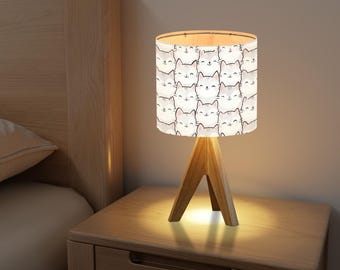 Dreibein Tischlampe mit niedlichem Line Art Kitty Katzenmuster - Bezauberndes modernes Akzentlicht für Schreibtische, Nachttische & Katzenliebhaber, einzigartiges Wohndekor