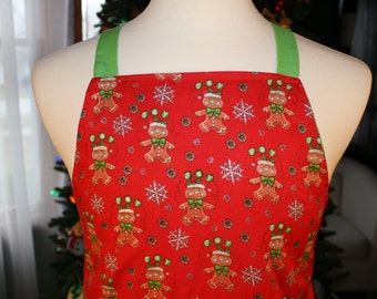 Reversible Christmas Apron "Gingerbread & Bells" - Unisex