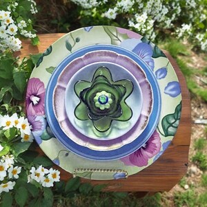 Yard Decoration Flower Glass Garden Flower Garden Art Plate Flowers Glass Flowers Dish Flowers Outdoor Decor Garden Decor image 1