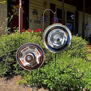 Glass Garden Ornaments Set of 2 | Glass Garden Flowers | Lawn Decorations | Garden Art | Plate Flowers | Glass Flowers | Dish Flowers