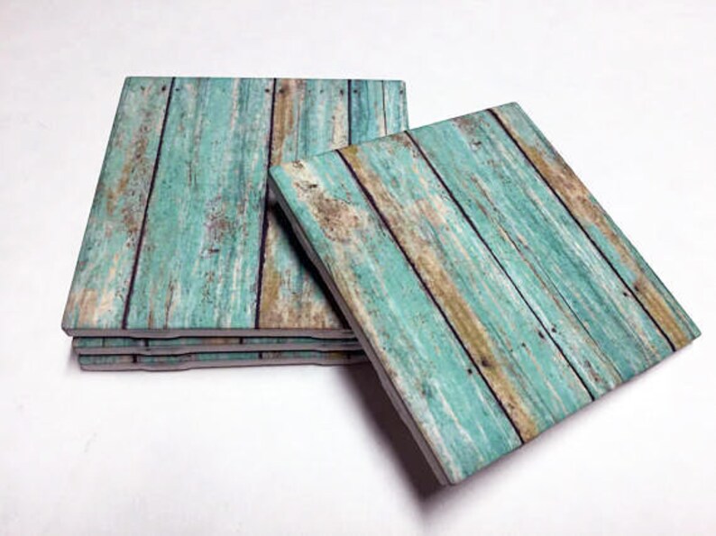 Turquoise Weathered Wood Coasters Design Home Decor Image 0
