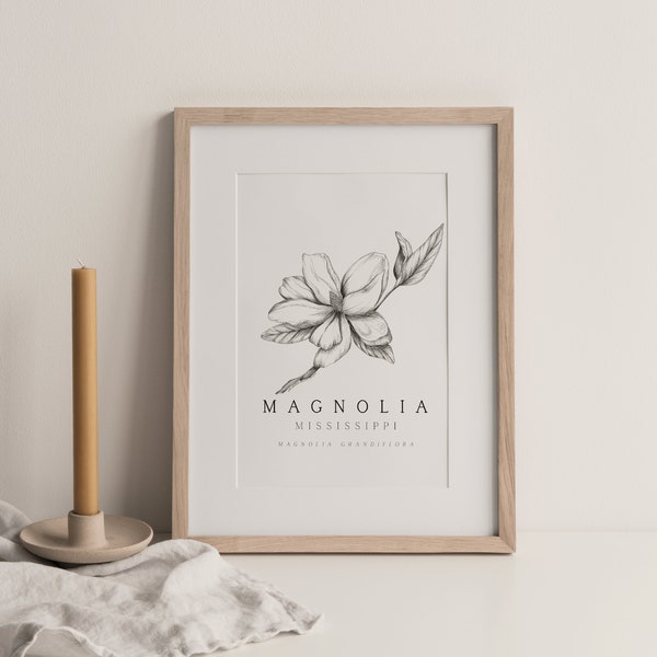 Hand-drawn Magnolia, Magnolia Flower State Print, State Flower Print, Magnolia, Magnolia Prints, Flower Prints, Mississippi Art, Mississippi