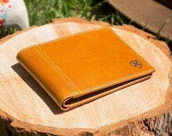 Cartera de cuero delgada para hombre marrón - Cartera de cuero personalizada - Cartera plegable para hombres - Cartera minimalista para hombres - Regalo de aniversario para hombres