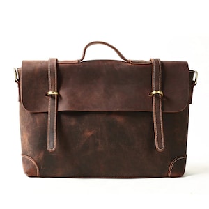 Porte-documents en cuir pleine fleur pour homme, sac de travail, sac messager pour ordinateur portable en cuir véritable, cadeau d'anniversaire pour homme