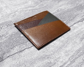 Cartera minimalista de cuero marrón claro para hombre - Cartera de cuero plegable para hombre hecha a mano - Cartera de estilo vintage - Regalo de aniversario para él