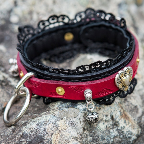 Sterling zilveren BDSM-kraag / Victoriaanse BDSM / buffelleer / Kitten Play-halsband / BDSM-sieraden / slavenhalsband / ddlg / BDSM-kraag