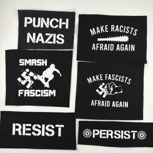 PUNCH NAZIS - Anti Racist - Antifa - Persist - Resist -  Screen Printed Punk  Canvas Patches